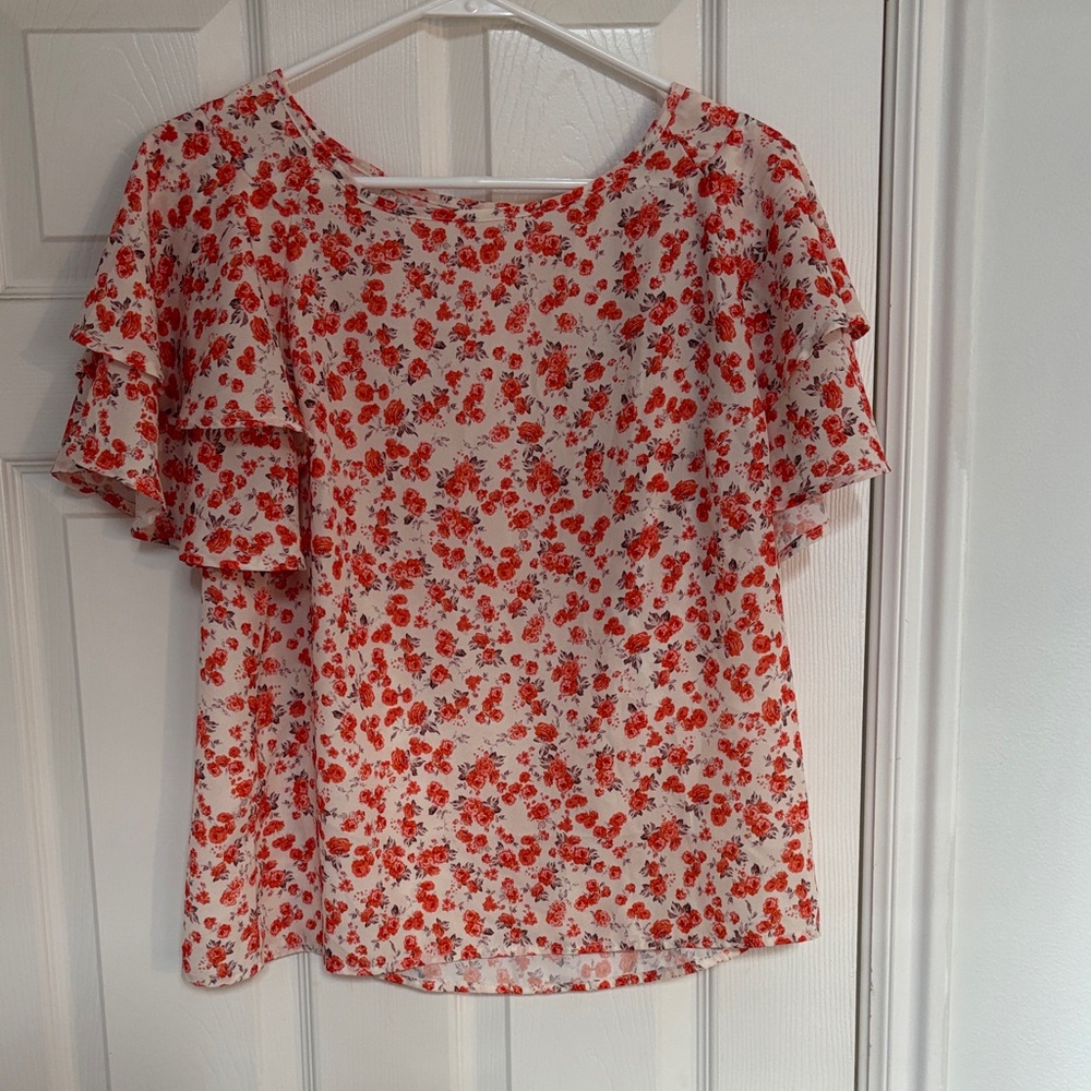 Floral Ruffle Sleeve Women's Top